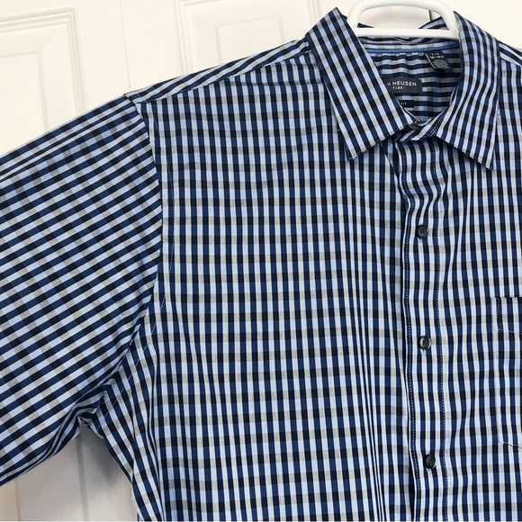 Van Heusen Flex Slim Fit Blue Check Plaid Button Down Shirt - Picture 6 of 16
